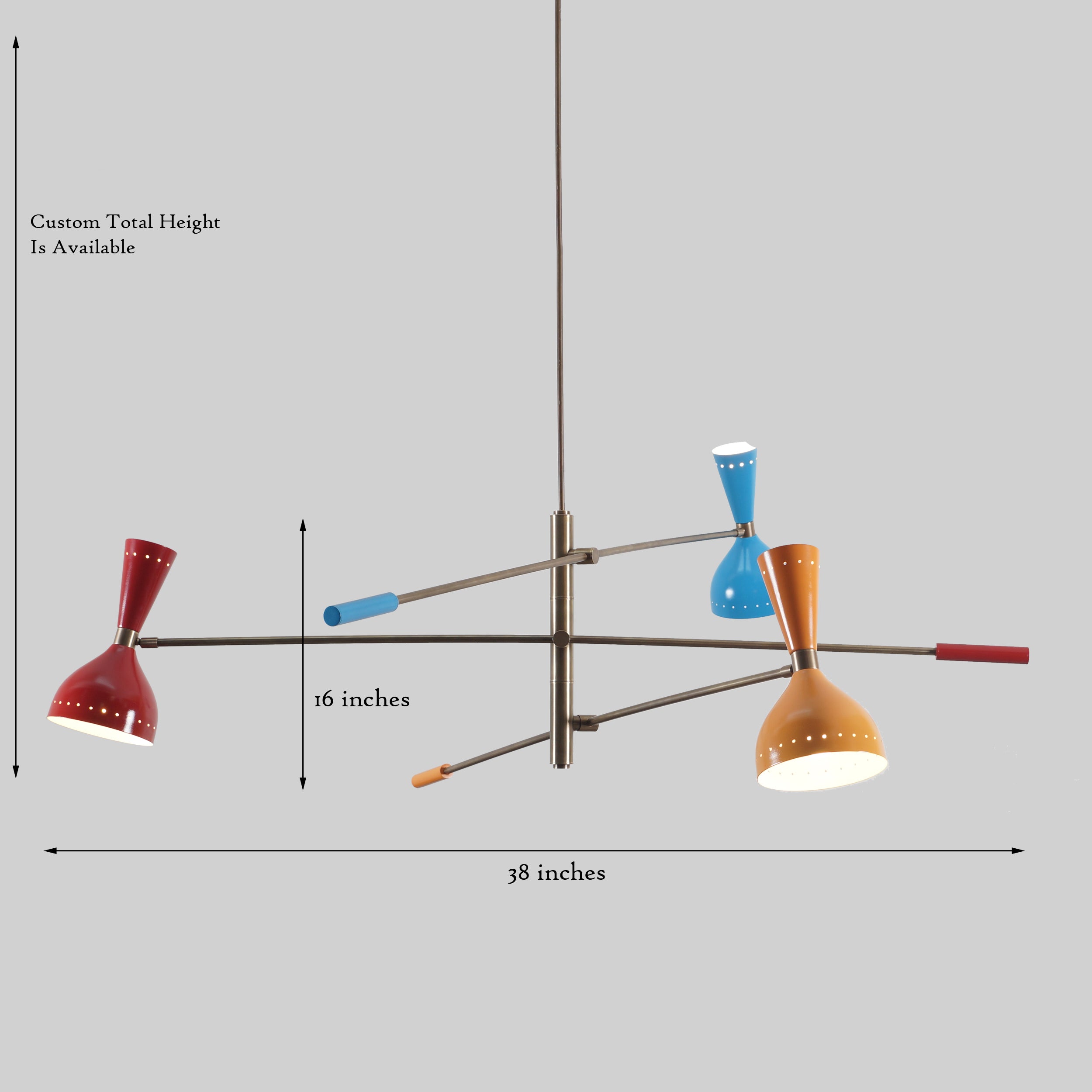 Triennale 3 Stilnovo Brass Chandelier Multi Color Shade - Doozie Light Studio