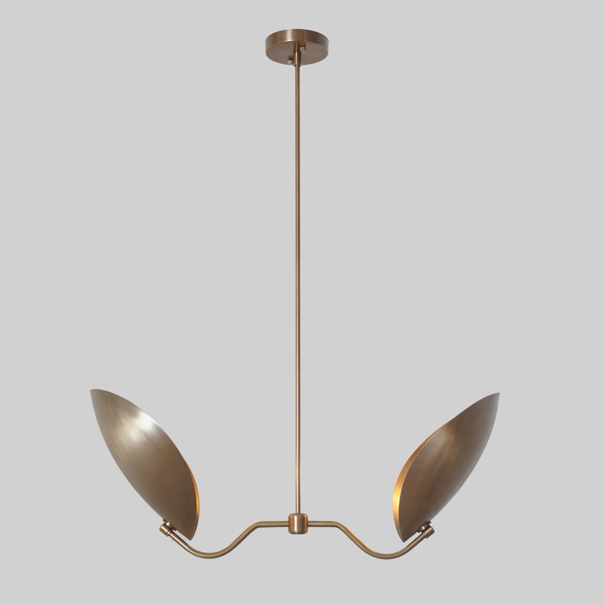Two Curved Disk Shade Brass Turtle Pendant Light - Doozie Light Studio