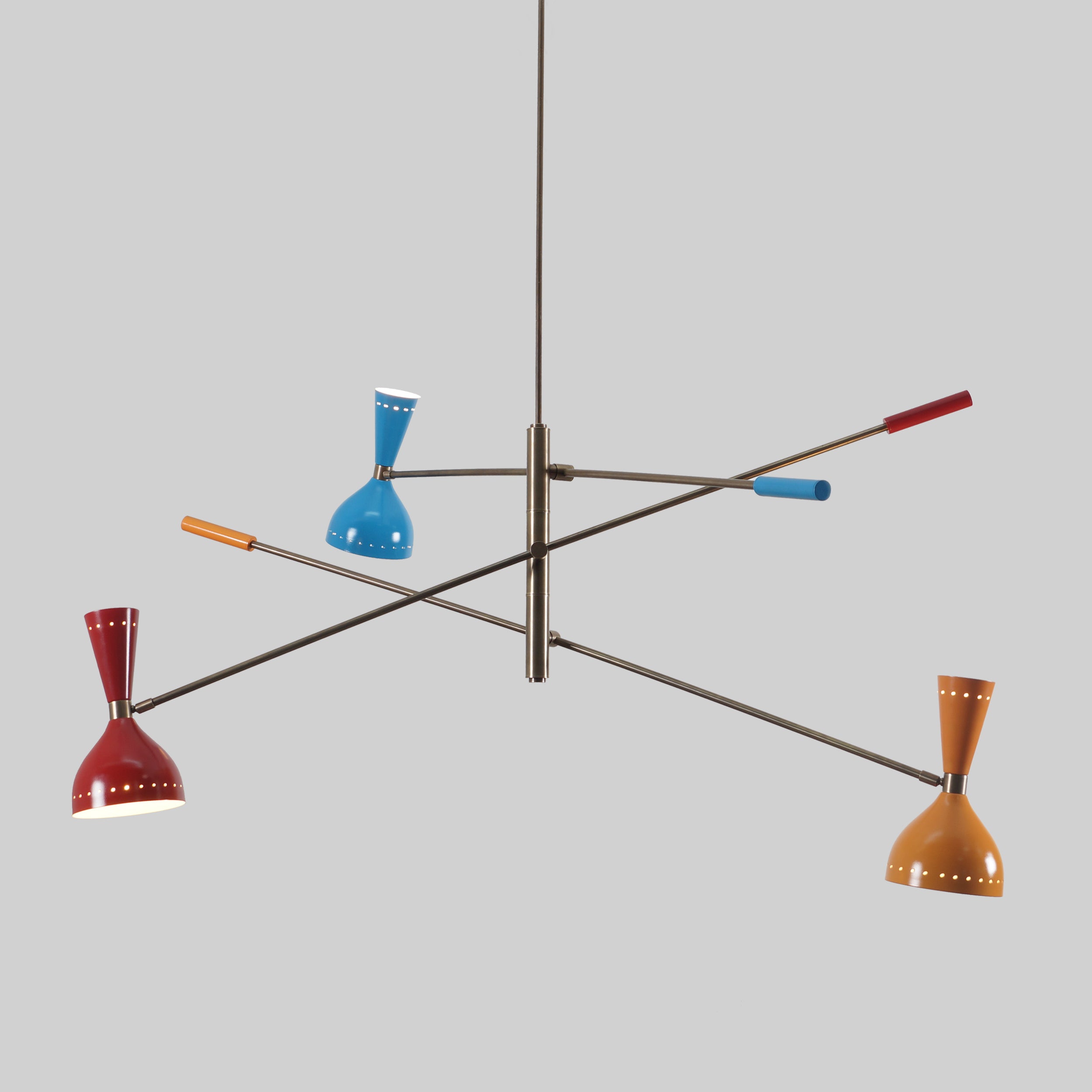 Triennale 3 Stilnovo Brass Chandelier Multi Color Shade - Doozie Light Studio