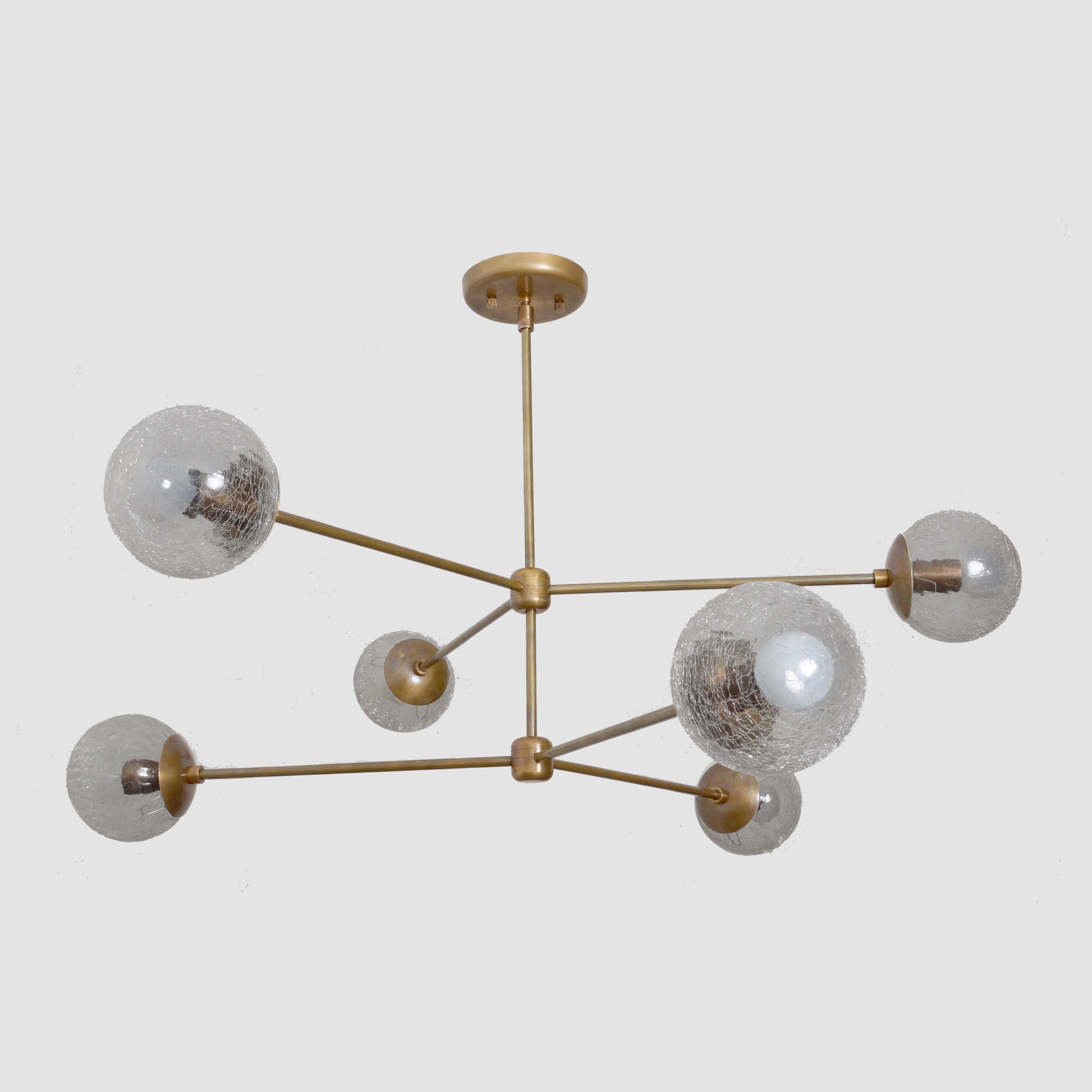 Oxford Patina Brass 3 Arm Cracked Glass Globe Chandelier - Doozie Light Studio