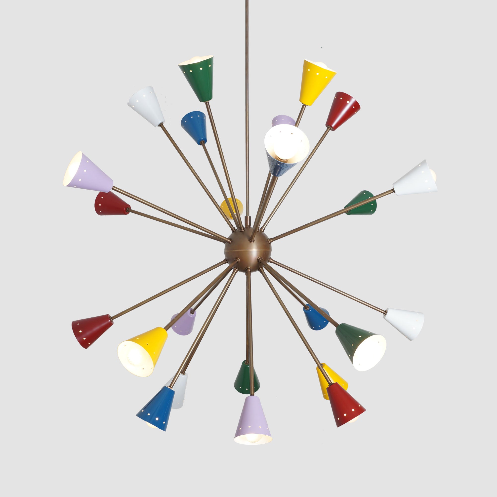Stilnovo Multi Color Mid Century Italian Brass Sputnik Chandelier 40"D - Doozie Light Studio