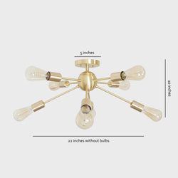 Modern Brass 8 Arm Light Sputnik Flush Mount Chandelier Light Fixture.