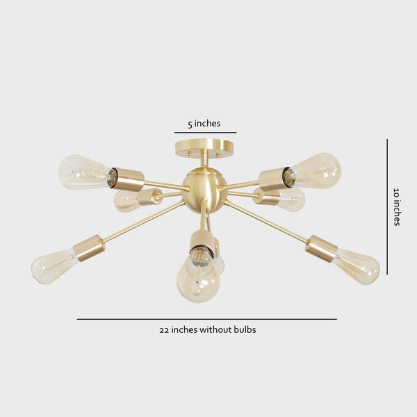 Modern Brass 8 Arm Light Sputnik Flush Mount Chandelier Light Fixture.
