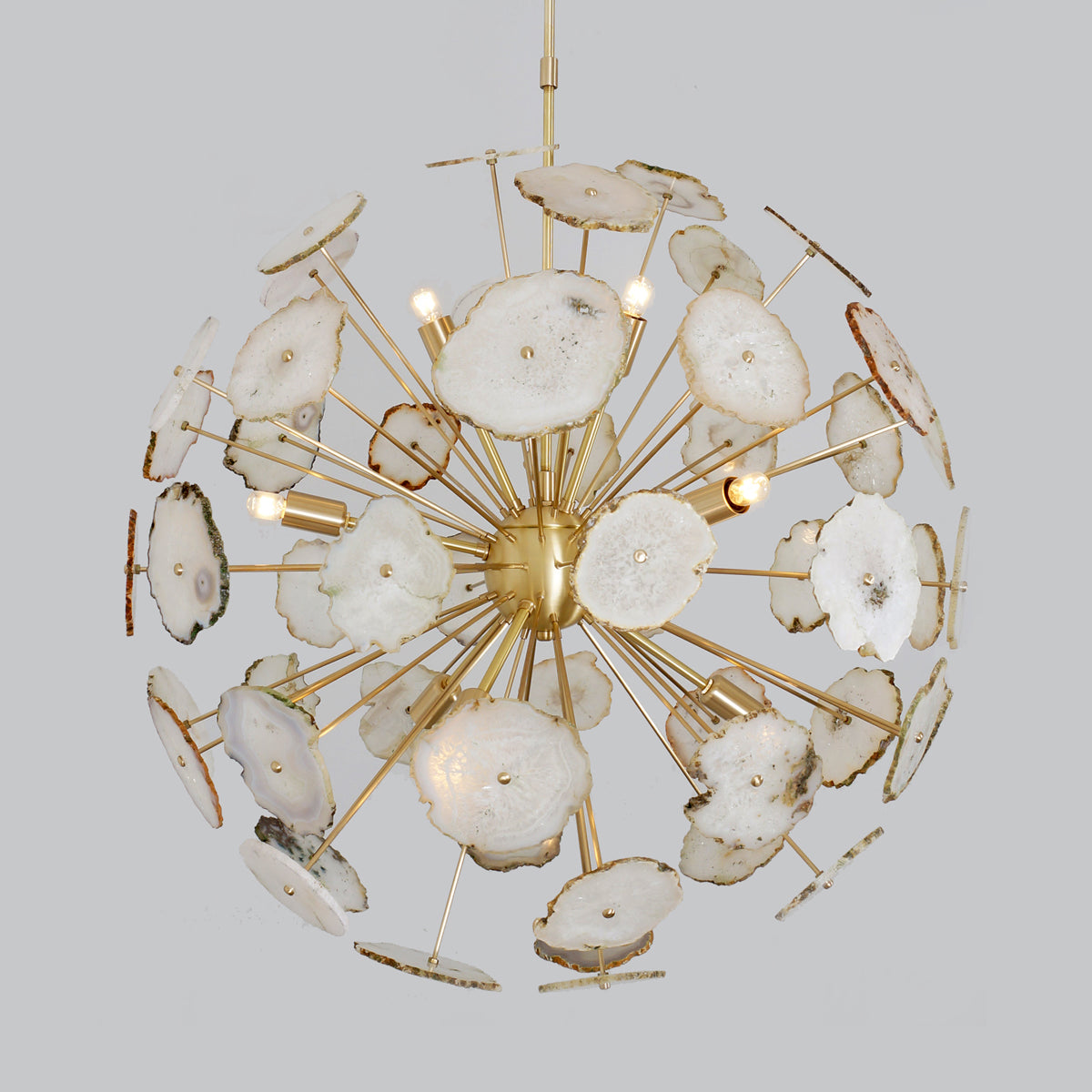 Modern Brass Large Agate Sliced Orb Chandelier - 24"D - Doozie Light Studio