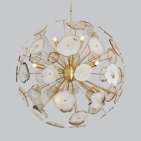 Modern Brass Large Agate Sliced Orb Chandelier - 24"D