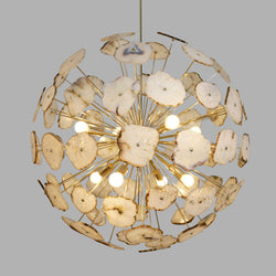 Modern Brass Large Agate Sliced Orb Chandelier