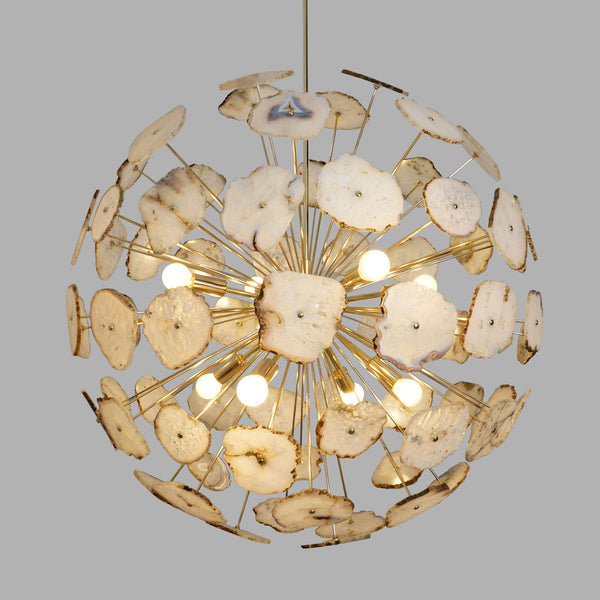 Modern Brass Large Agate Sliced Orb Chandelier