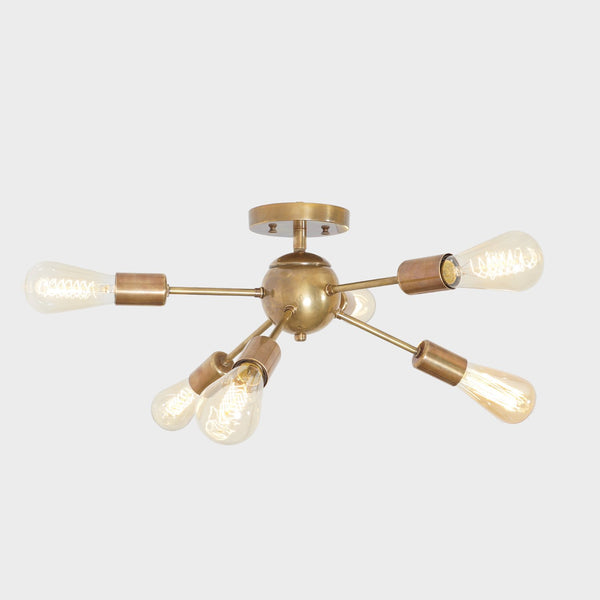 Modern Brass 6 Arm Light Sputnik Flush Mount Chandelier Light Fixture.