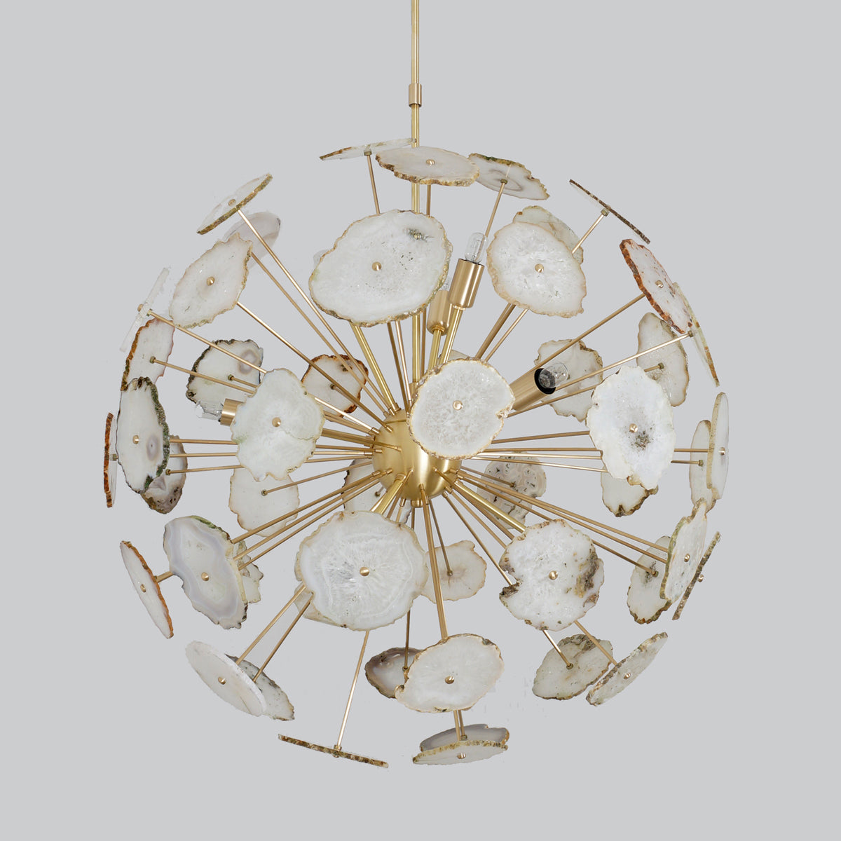 Modern Brass Large Agate Sliced Orb Chandelier - 24"D - Doozie Light Studio