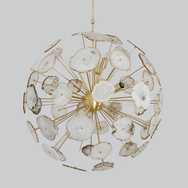 Modern Brass Large Agate Sliced Orb Chandelier - 24"D