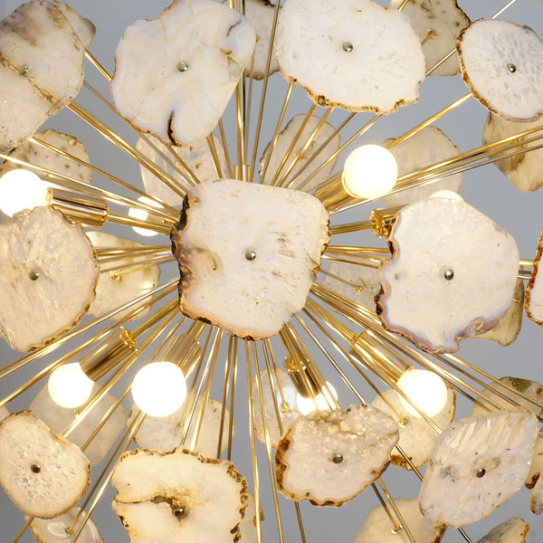 Modern Brass Large Agate Sliced Orb Chandelier