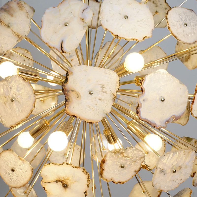 Modern Brass Large Agate Sliced Orb Chandelier