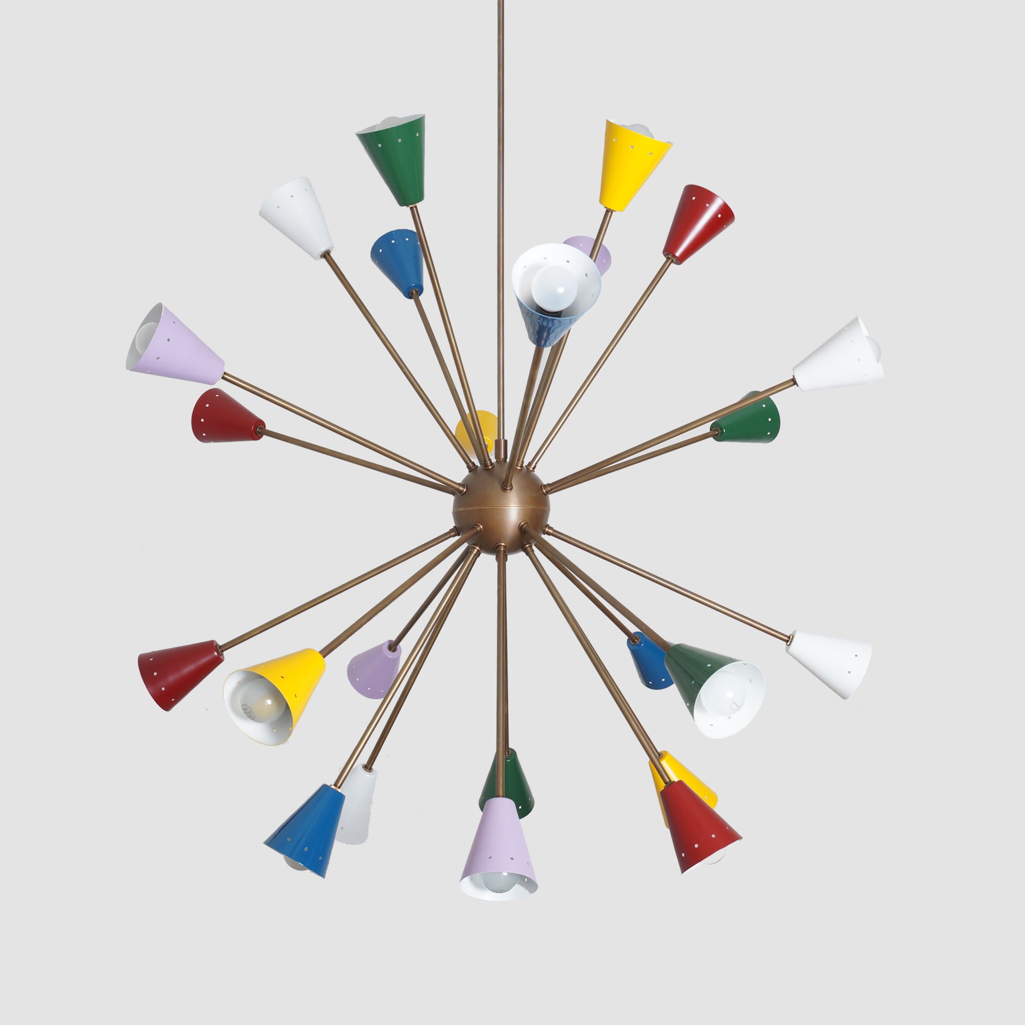 Stilnovo Multi Color Mid Century Italian Brass Sputnik Chandelier 40"D - Doozie Light Studio