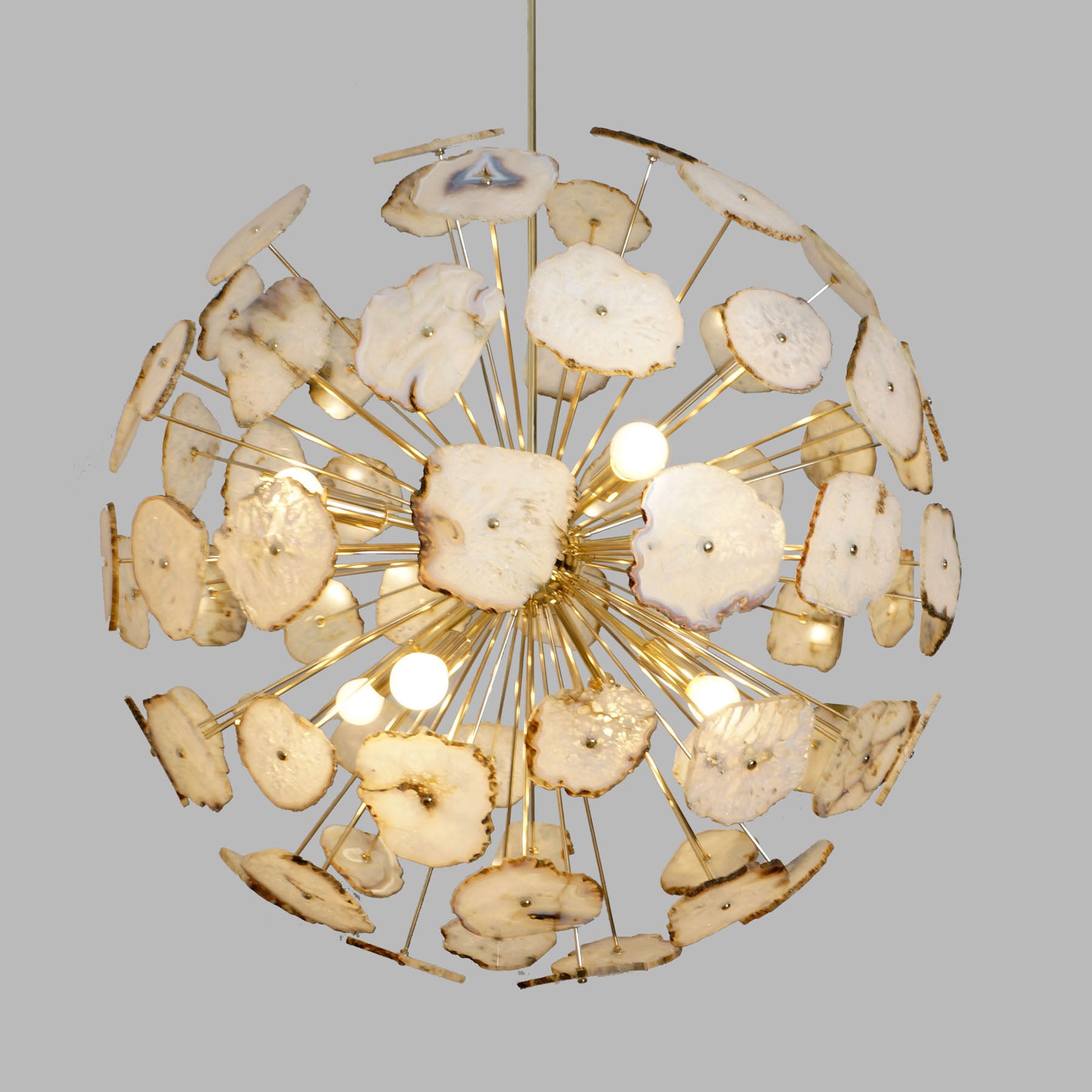 Modern Brass Large Agate Sliced Orb Chandelier - Doozie Light Studio