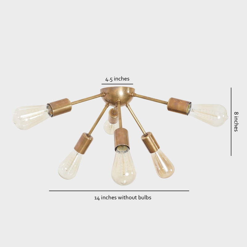 Modern Brass 6 Arm Light Sputnik Flush Mount Chandelier Light Fixture.