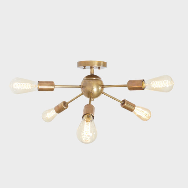 Modern Brass 6 Arm Light Sputnik Flush Mount Chandelier Light Fixture.