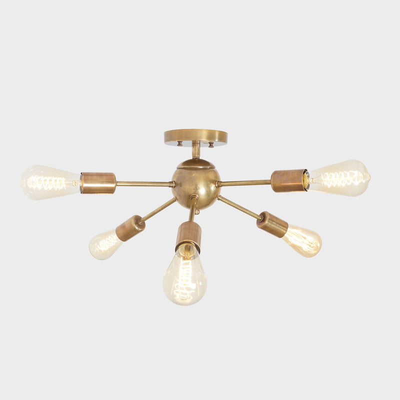 Modern Brass 6 Arm Light Sputnik Flush Mount Chandelier Light Fixture.