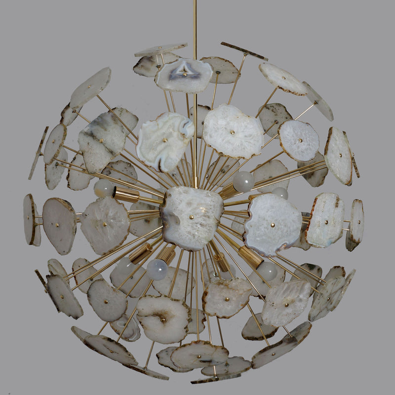 Modern Brass Large Agate Sliced Orb Chandelier