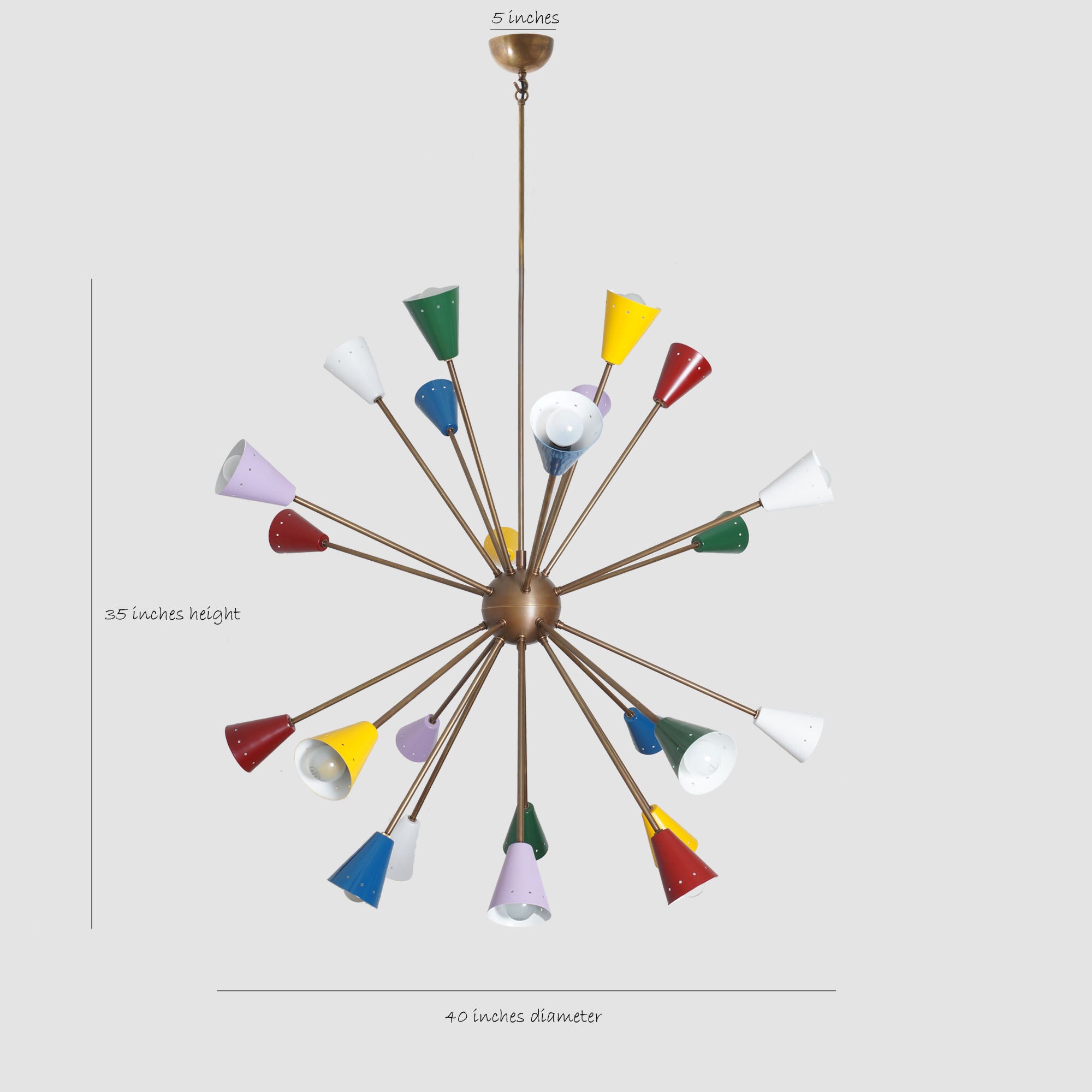 Stilnovo Multi Color Mid Century Italian Brass Sputnik Chandelier 40"D - Doozie Light Studio