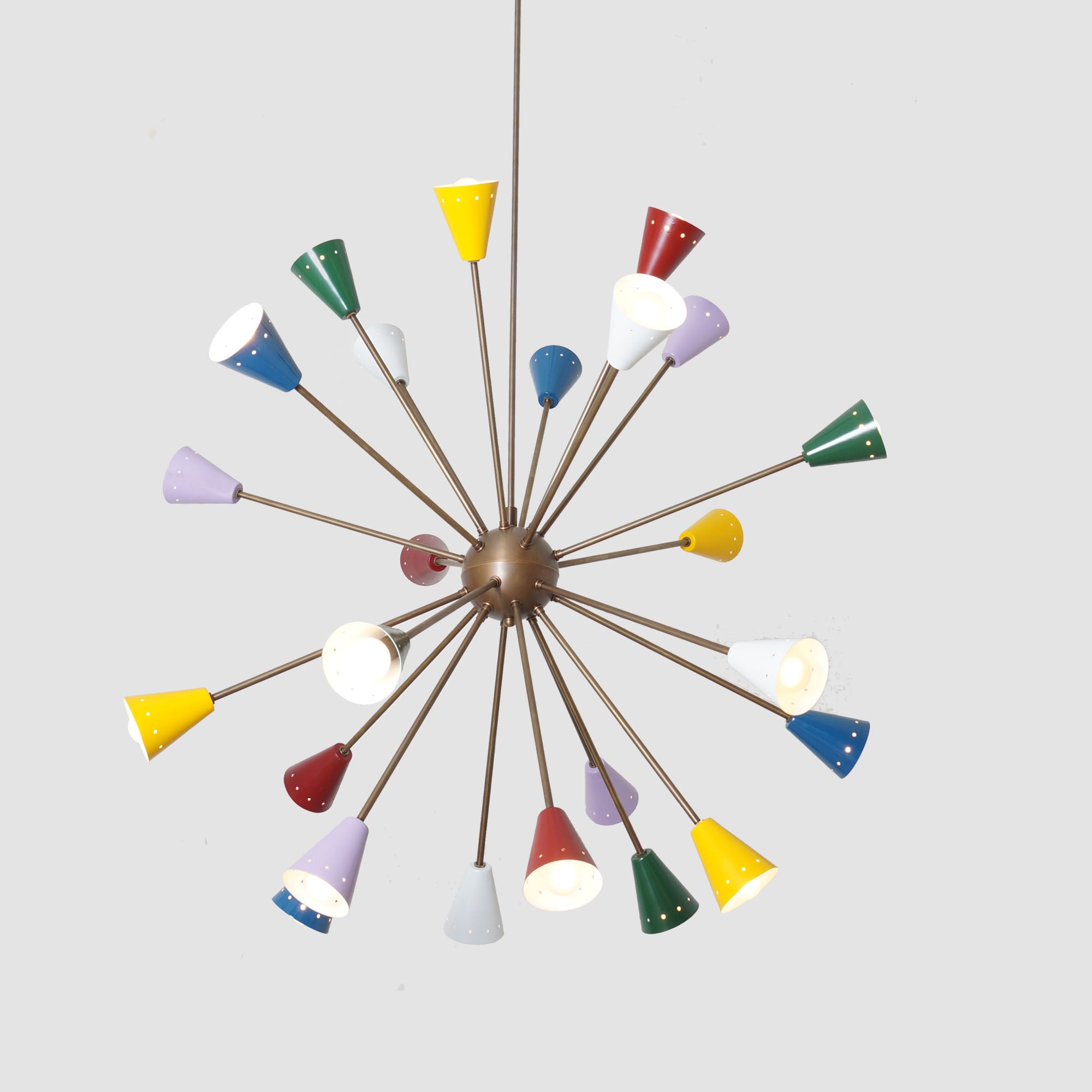 Stilnovo Multi Color Mid Century Italian Brass Sputnik Chandelier 40"D - Doozie Light Studio