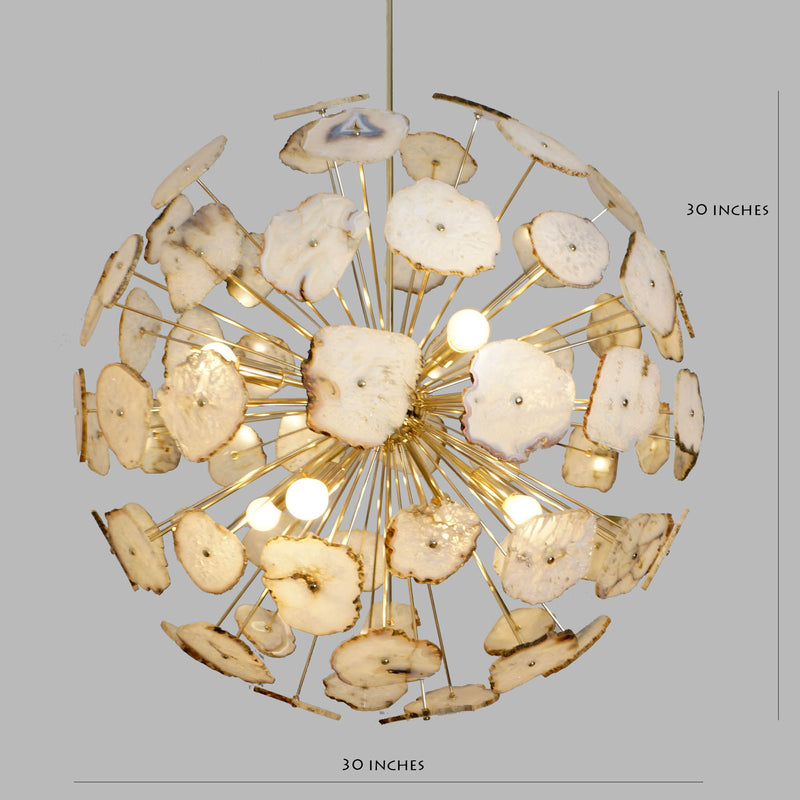 Modern Brass Large Agate Sliced Orb Chandelier