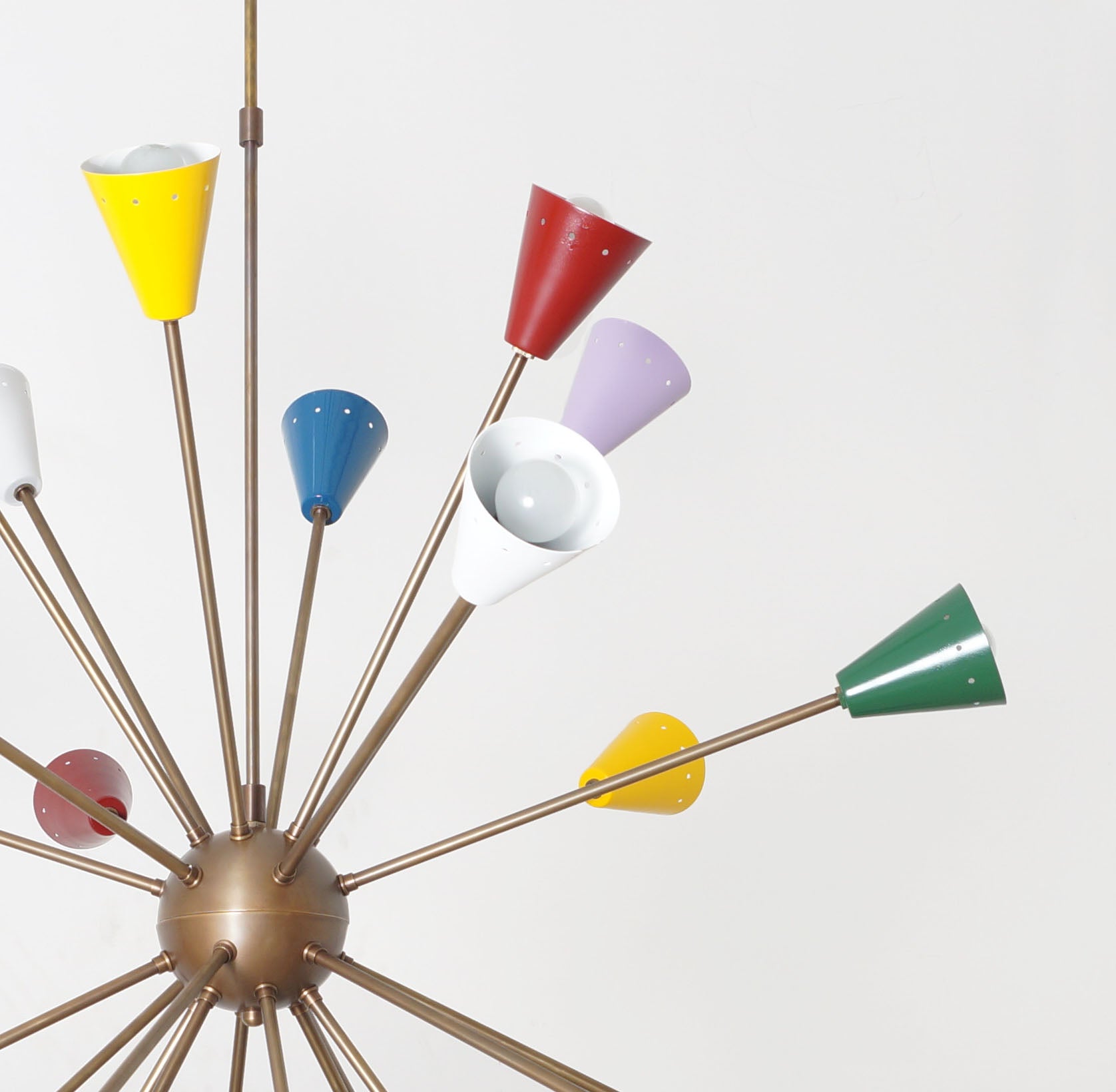 Stilnovo Multi Color Mid Century Italian Brass Sputnik Chandelier 40"D - Doozie Light Studio