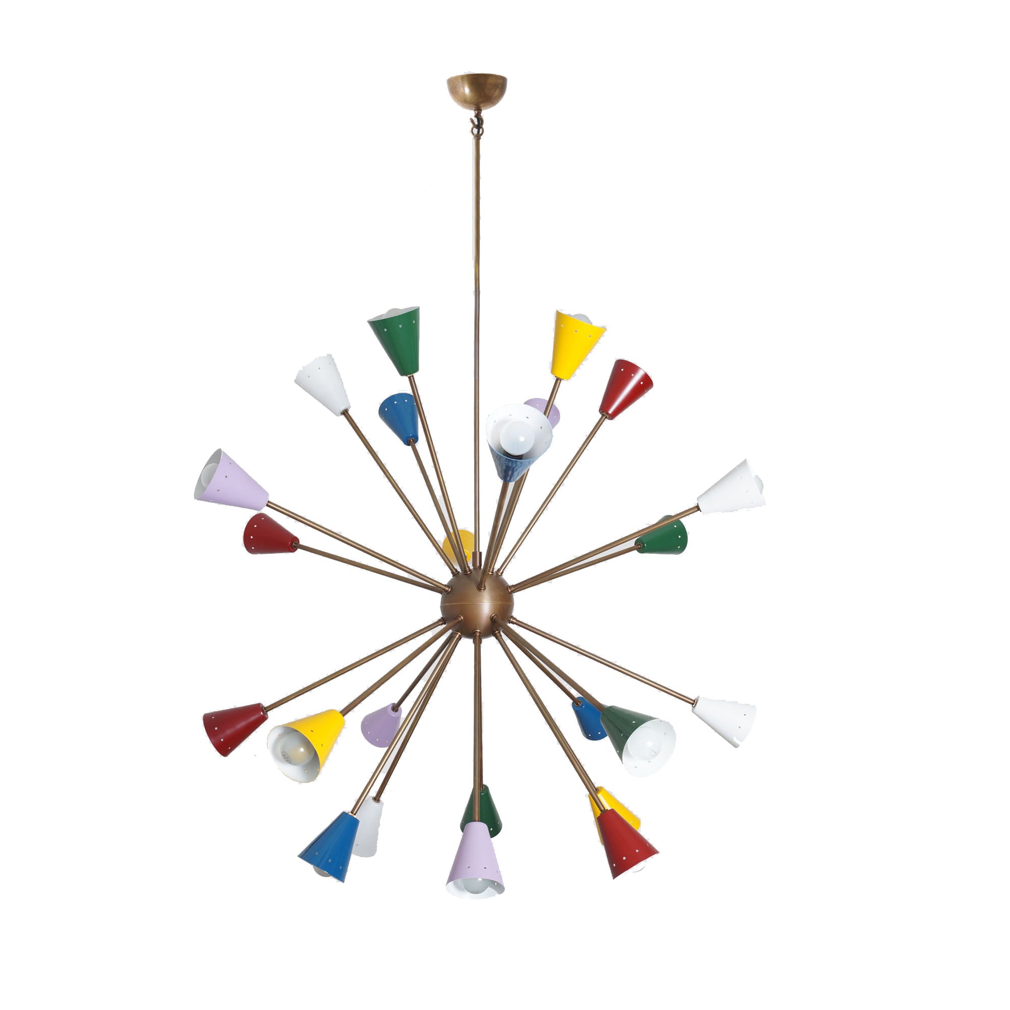 Stilnovo Multi Color Mid Century Italian Brass Sputnik Chandelier 40"D - Doozie Light Studio