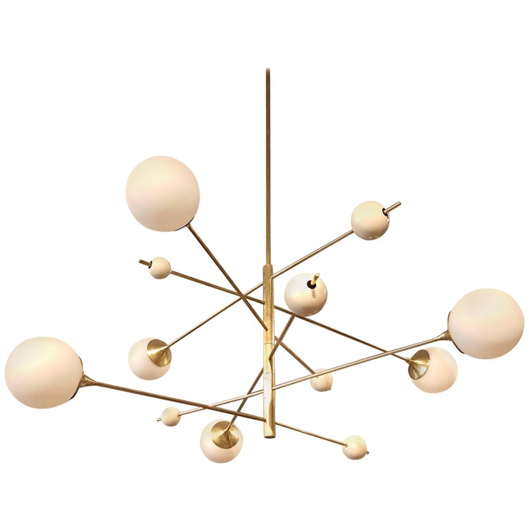 Huge Sculptural "Orbital" Brass Chandelier Light Fixture - Doozie Light Studio