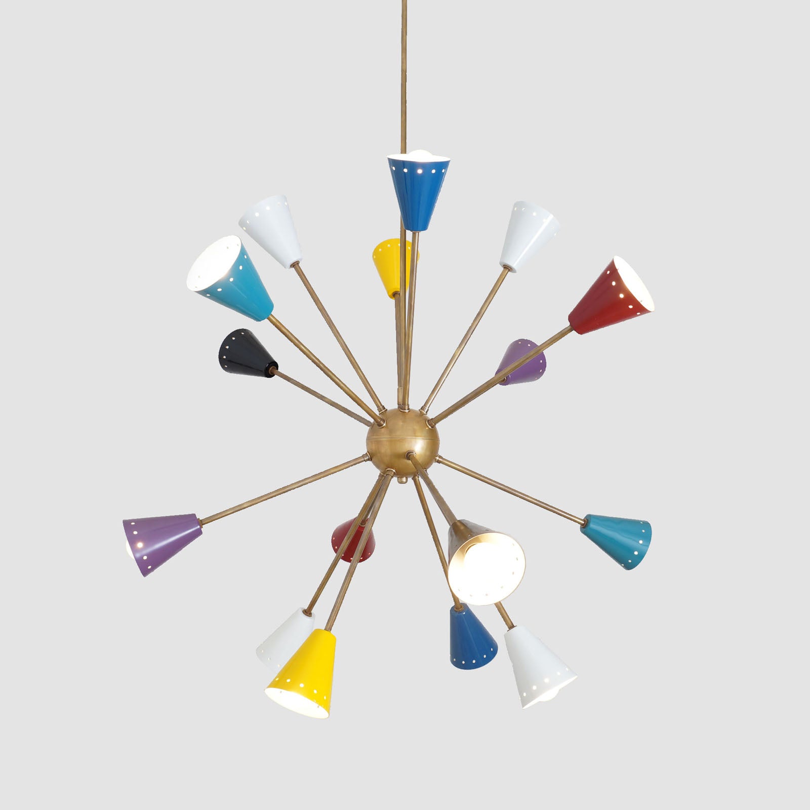 Stilnovo Multi Color Mid Century Italian Brass Sputnik Chandelier - Doozie Light Studio