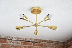 Modern Chandelier Five 5 Arm Pinwheel cone chandelier Mid Century Semi Flush Hanging Light UL Listed - Doozie Light Studio
