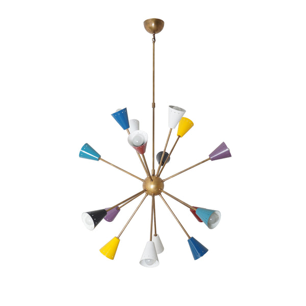 Stilnovo Multi Color Mid Century Italian Brass Sputnik Chandelier
