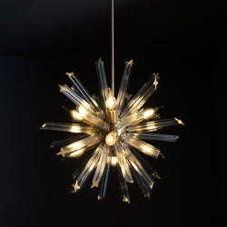 Modernist Murano Glass Triedre Brass Sputnik Chandelier Light Fixture