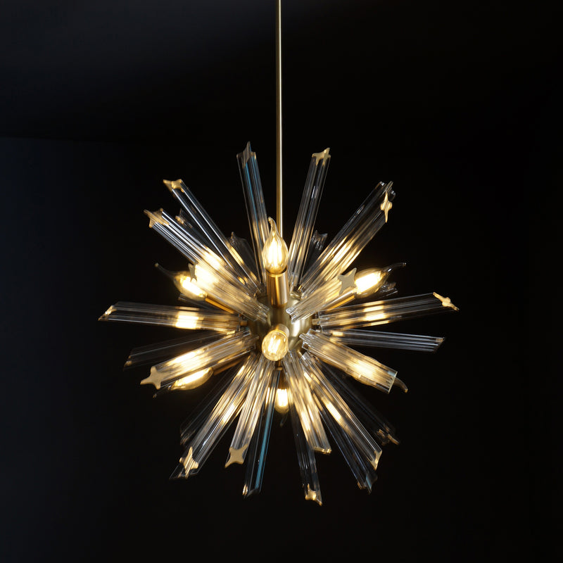Modernist Murano Glass Triedre Brass Sputnik Chandelier Light Fixture