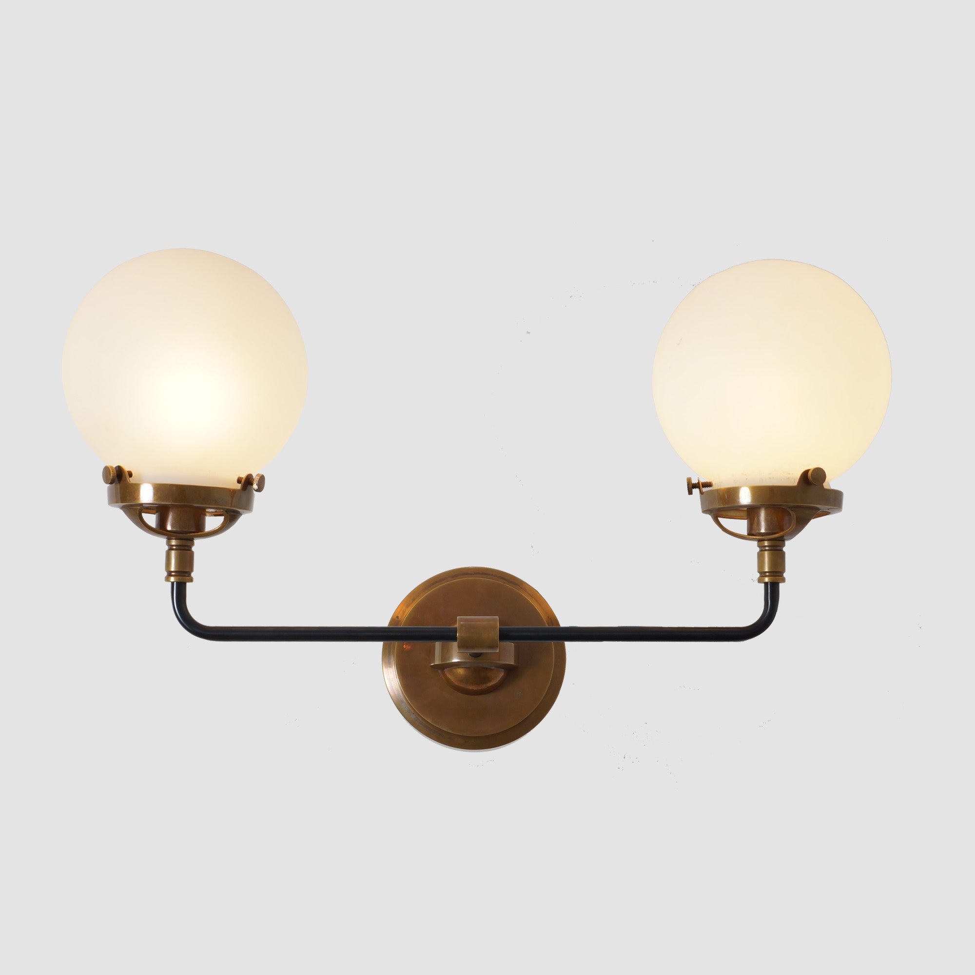 Mid Century Style Modern Brass Double Globe Wall Sconce - Doozie Light Studio