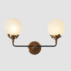Mid Century Style Modern Brass Double Globe Wall Sconce