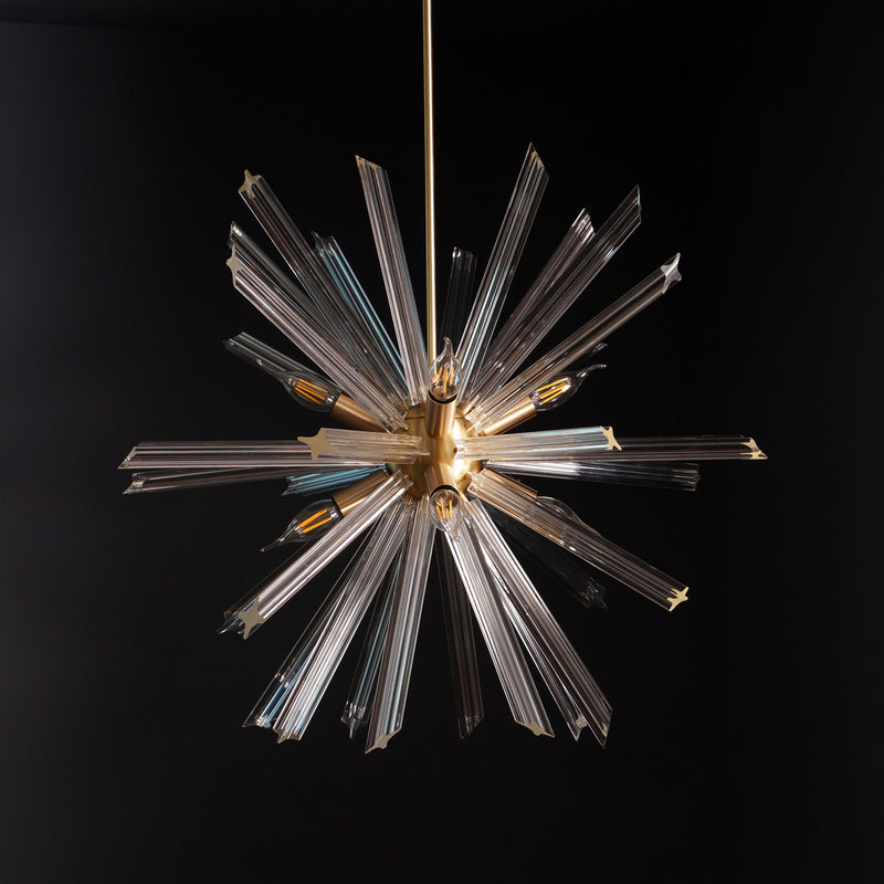 Modernist Murano Glass Triedre Brass Sputnik Chandelier Light Fixture