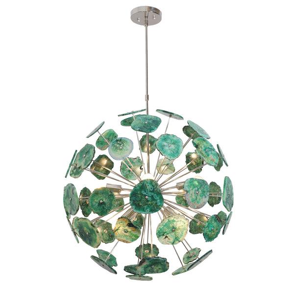 Handcrafted Green Agate Stone Ceiling Light Sputnik Chandelier