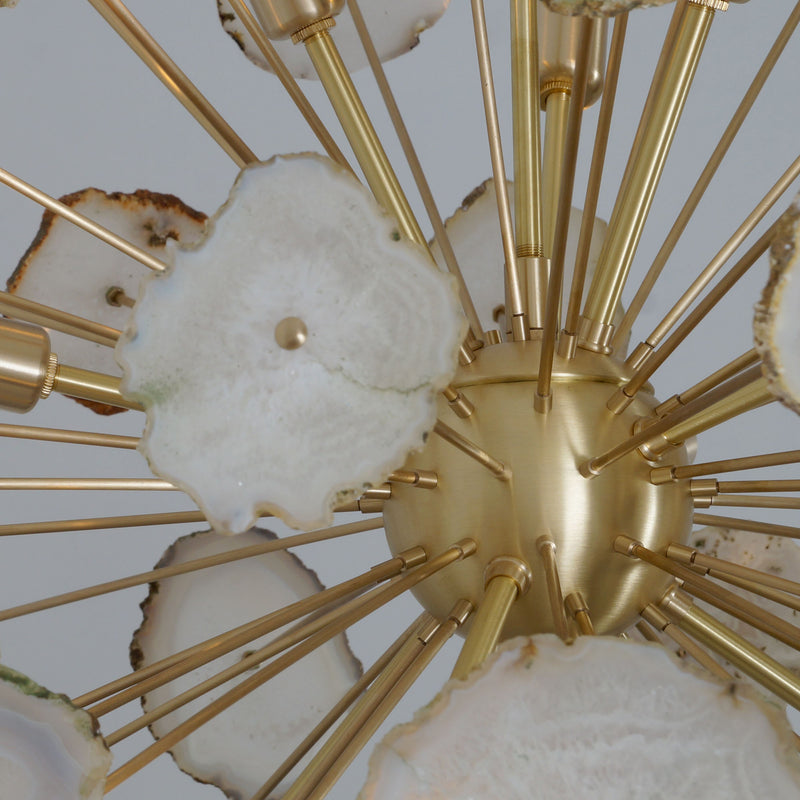 Modern Brass Large Agate Sliced Orb Chandelier