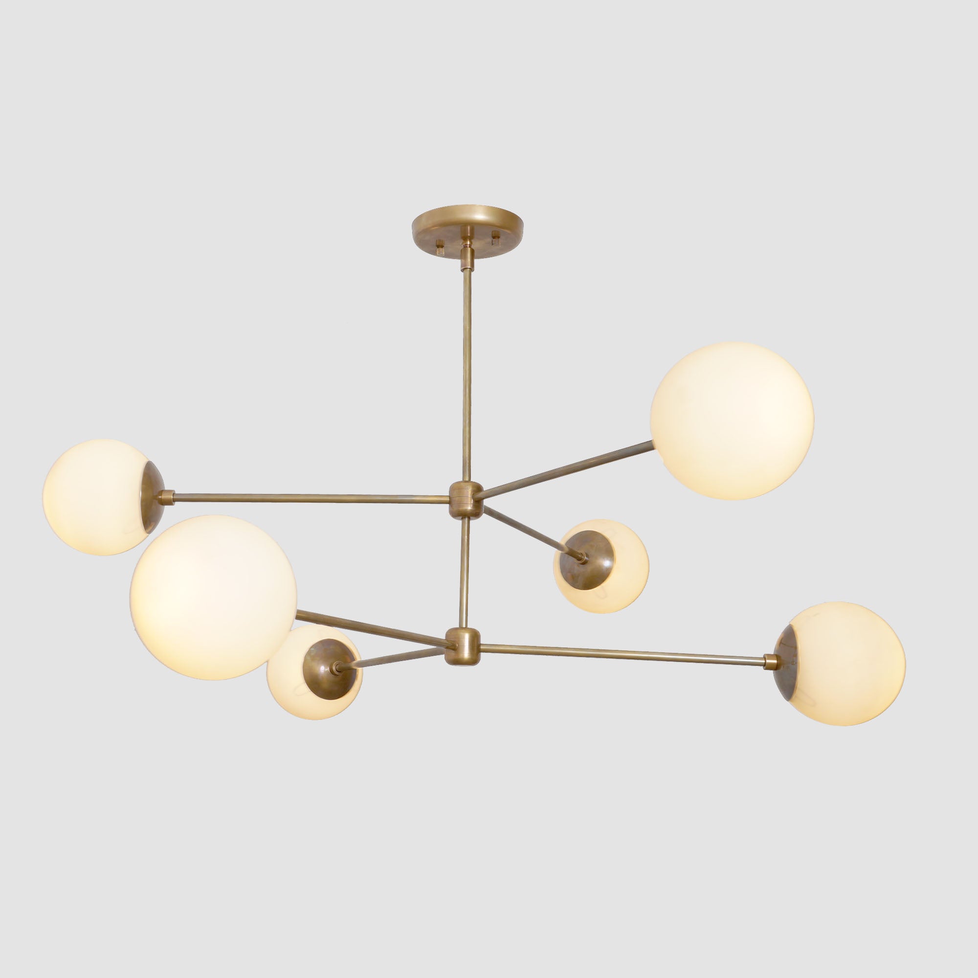 Oxford Patina Brass 3 Arm Milky Glass Globe Chandelier - Doozie Light Studio