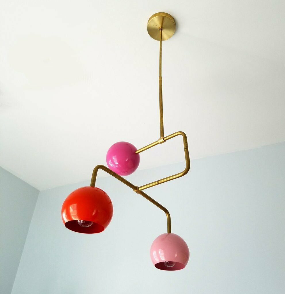 Modern Sputnik Chandelier Brass Eyeball Shade Mid Century Ceiling Fixture Light - Doozie Light Studio