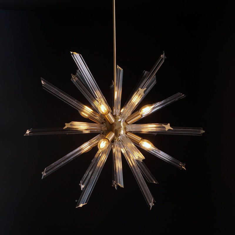 Modernist Murano Glass Triedre Brass Sputnik Chandelier