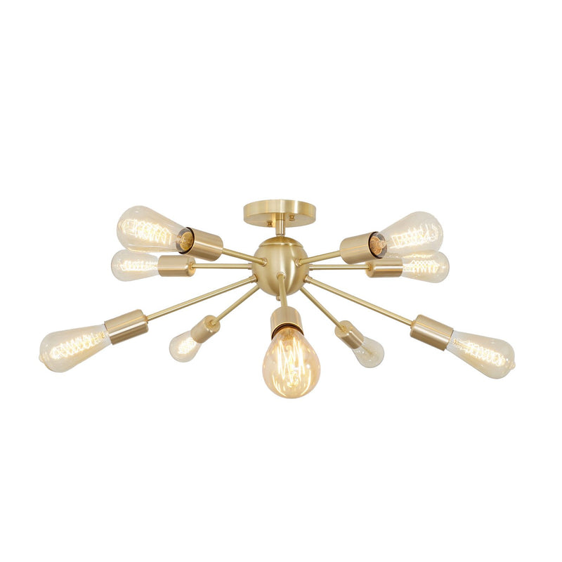 Modern Brass 10 Arm Light Sputnik Flush Mount Chandelier Light Fixture.