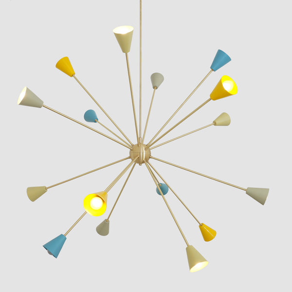 Stilnovo Style Modern Brass Colourful Sputnik Chandelier