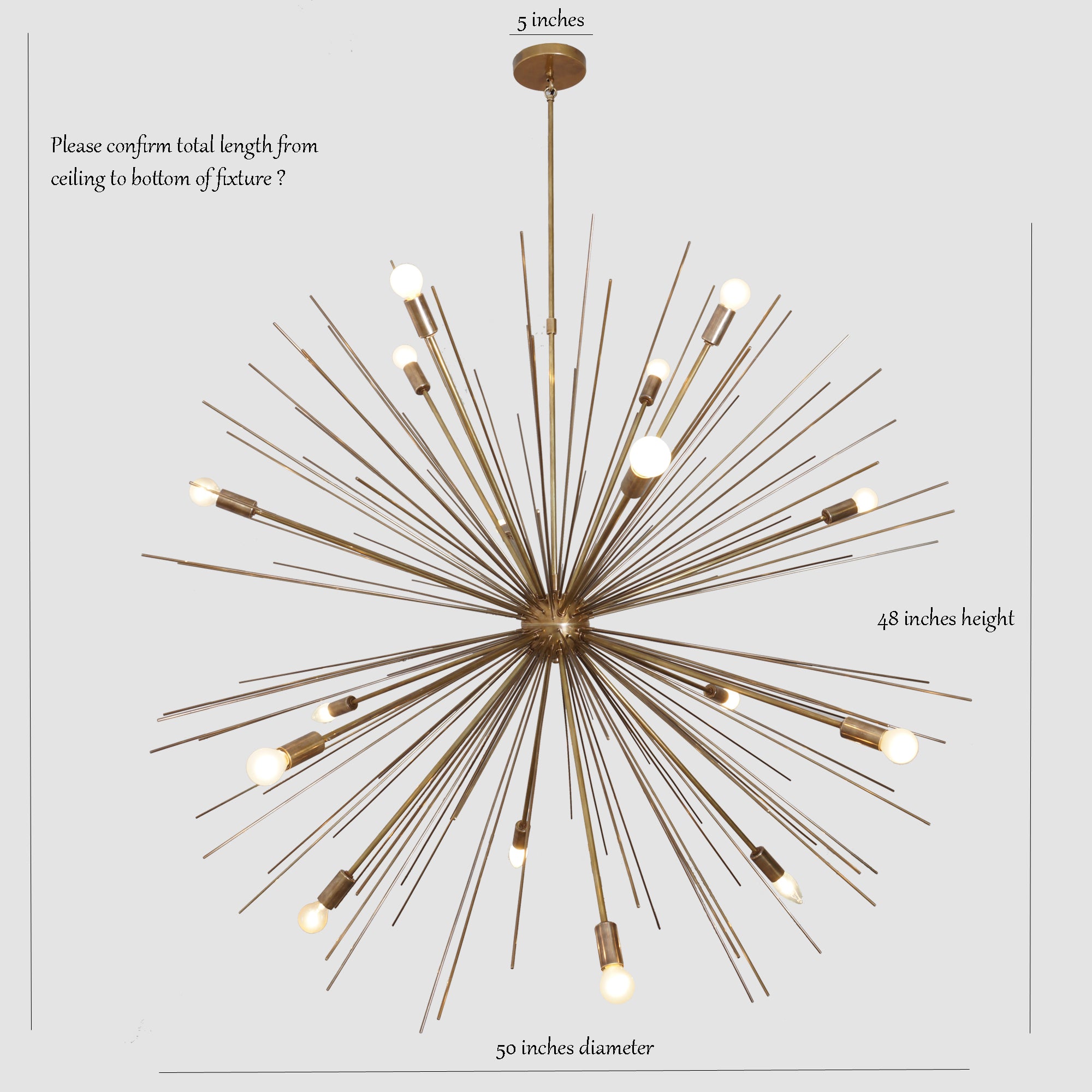 Large 50-Inches 16 Arms Brass Sputnik Starburst Urchin Chandelier - Doozie Light Studio