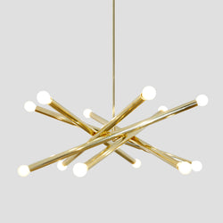 SPIRAL MODERN BRASS 12 LIGHT CHANDELIER FIXTURE - POLISHED BRASS