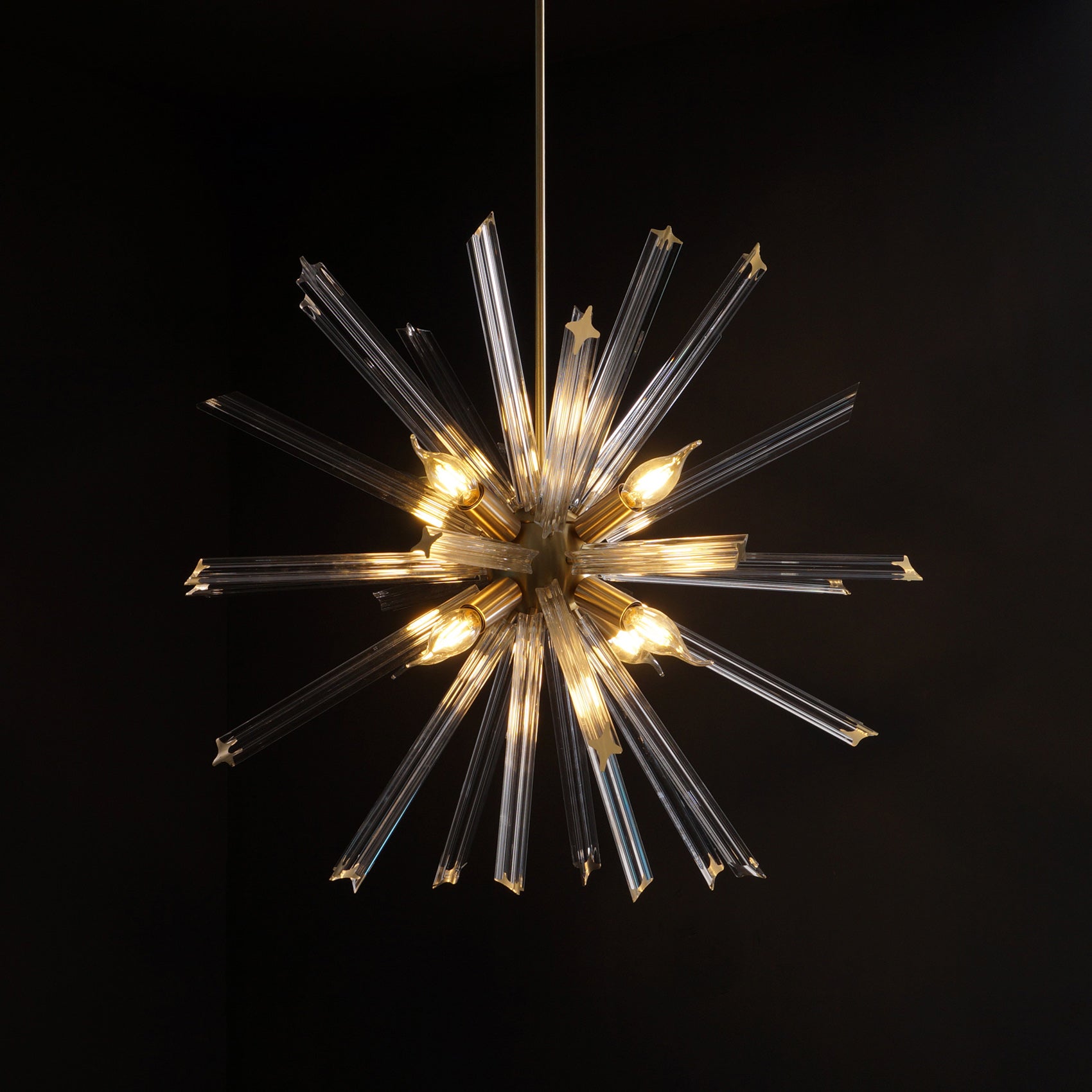 Modernist Murano Glass Triedre Brass Sputnik Chandelier Light Fixture - Doozie Light Studio