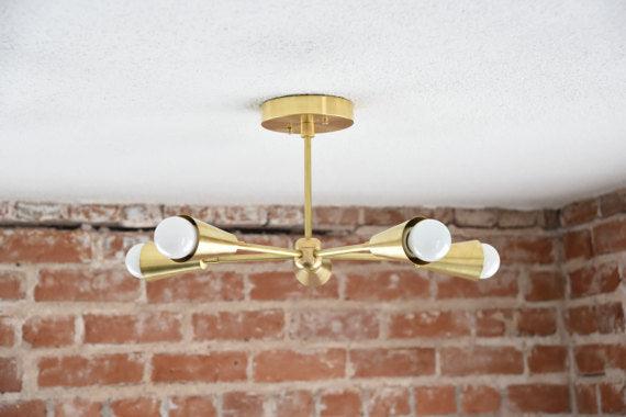 Modern Chandelier Five 5 Arm Pinwheel cone chandelier Mid Century Semi Flush Hanging Light UL Listed - Doozie Light Studio
