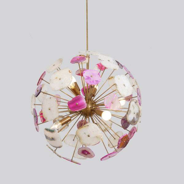 Modern Brass Multi Color Agate Sliced Orb Chandelier - 22"D