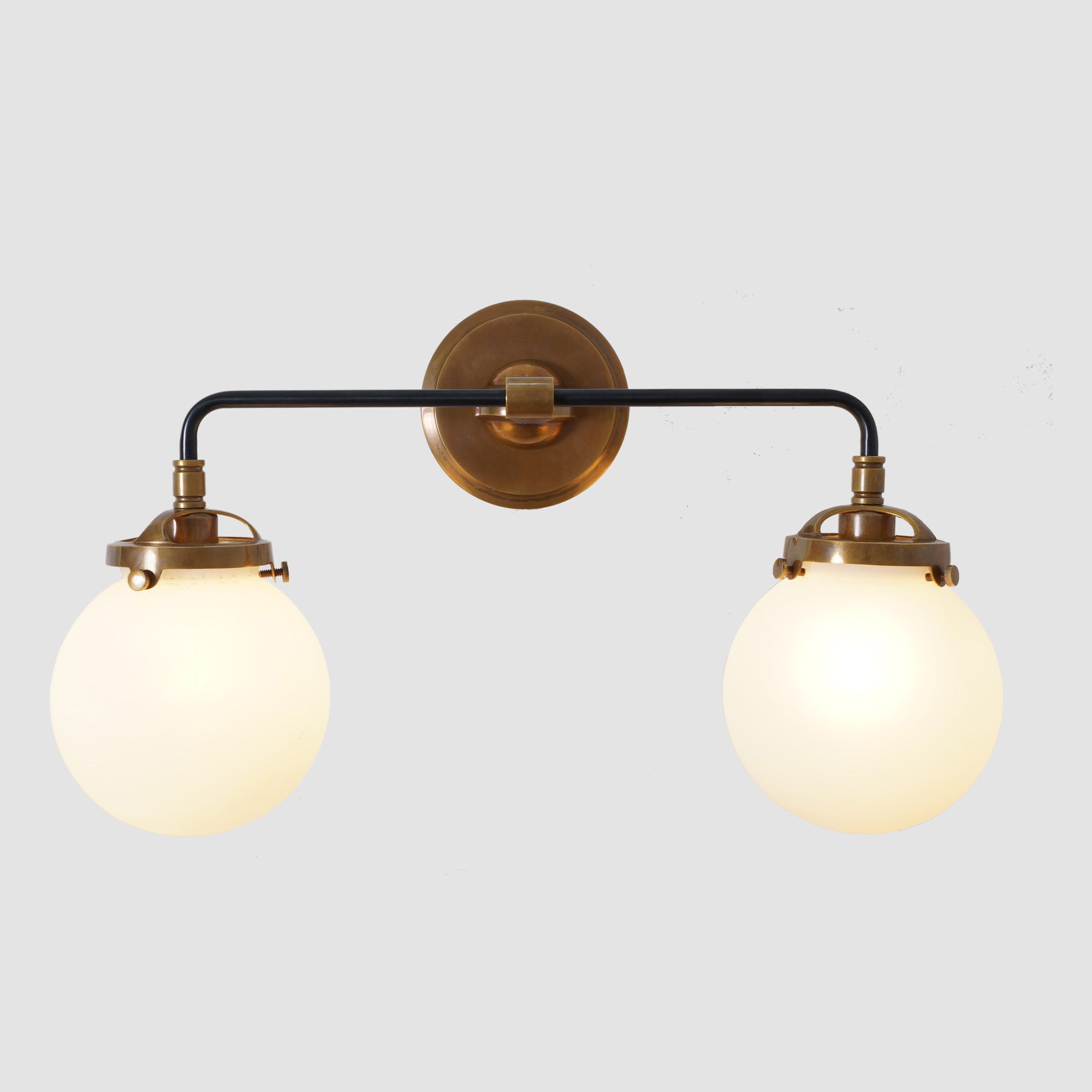 Mid Century Style Modern Brass Double Globe Wall Sconce - Doozie Light Studio