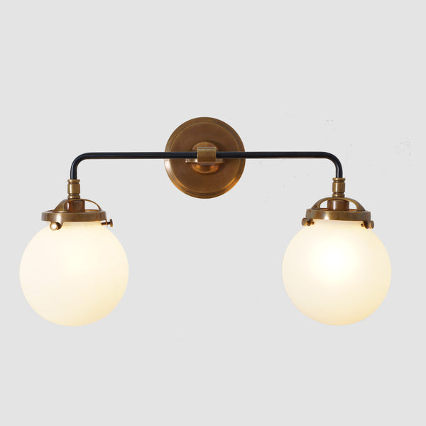 Mid Century Style Modern Brass Double Globe Wall Sconce
